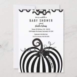 Svart & Vit Randig Pumpa Höst Baby Shower Inbjudningar