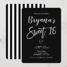 Svart & Vit Randig Silver Hjärtan Chic Sweet 16