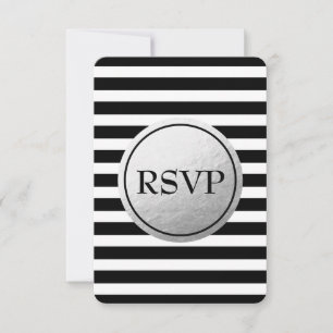 Svart & Vit Randig Silverfolie Bröllops-RSVP-kort OSA Kort