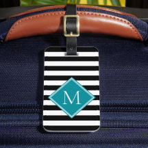 Svart Vit Randig Teal Diamant Monogram Resegods