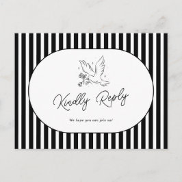 Svart Vit Randig Whimsical Bröllop RSVP Vykort