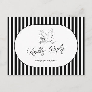 Svart Vit Randig Whimsical Bröllop RSVP Vykort