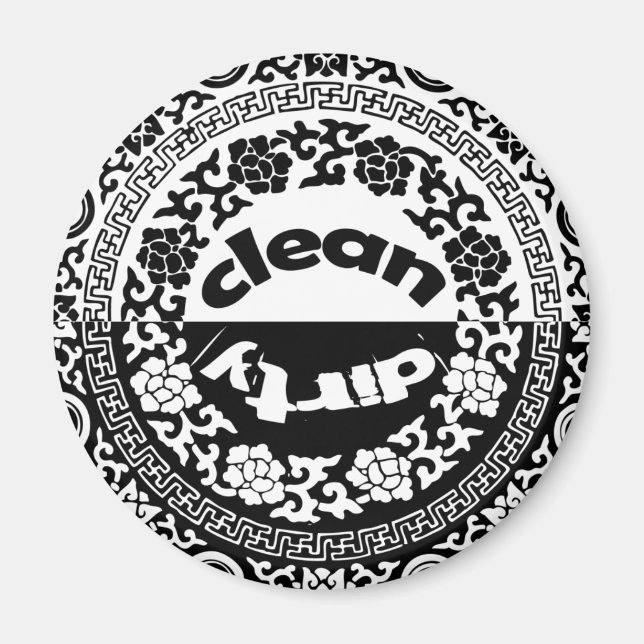 Svart/Vit ren/Smutsad Dishwasher Magnet (Framsidan)