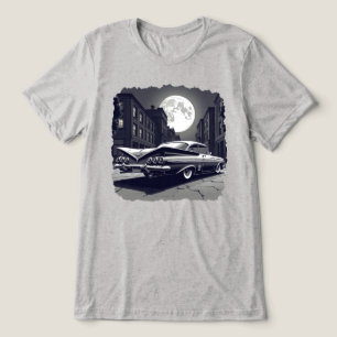 Svart vit Retro Lowrider Under Fullmåne gata T Shirt