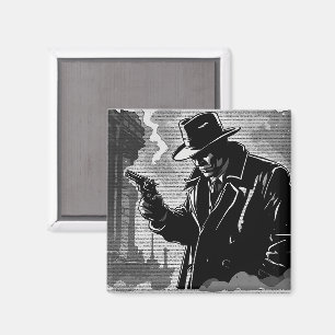 Svart-vit retro stil gammal urban deckare magnet