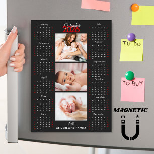 Svart Vit Röd 2026 Kalendern Fotokollage Magnet