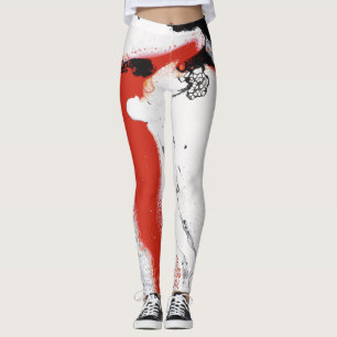 Svart, vit & röd abstrakt damasker - "Oh Soho ", Leggings