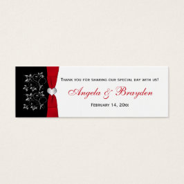 Svart, vit, röd Blommigt, Märkre för hjärtbröllop Litet Visitkort