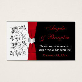 Svart, vit, röd Blommigt, Märkre för hjärtbröllop Visitkort