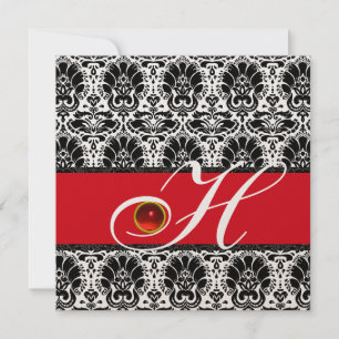 SVART VIT RÖD CHAMPAGNE DAMASK MONOGRAM Ruby Inbjudningar