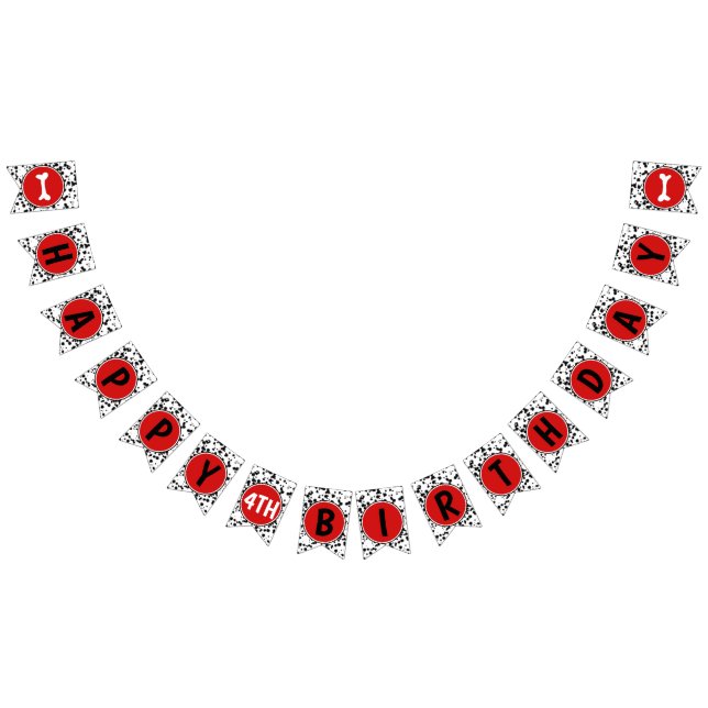 Svart Vit Röd Dalmatiner Glad Födelsedagsfest Vimplar (Alla)