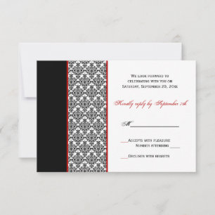 Svart Vit Röd Damask RSVP-kort Inbjudningar