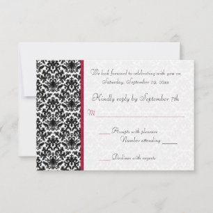 Svart, vit, röd Damask RSVP-kort OSA Kort