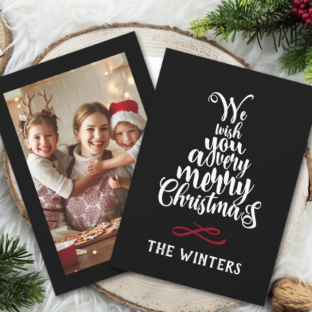 Svart Vit Röd Julgransbokstav Foto Julkort (Skapare uppladdad)