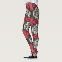 Svart, vit, röd mönster leggings