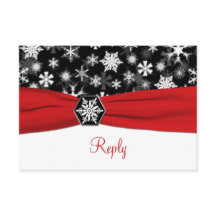 Svart, Vit, Röda Snöflingor Bröllop Svar Kort