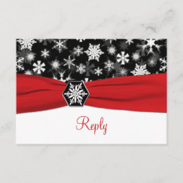 Svart, Vit, Röda Snöflingor Bröllops Svarskort OSA Kort
