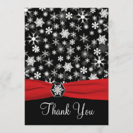 Svart, Vit, Röda Snöflingor Tacksamhetskort - Plat Tack Kort