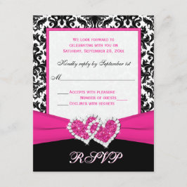 Svart, Vit, Rosa Damask & Hjärtan Svarskort OSA Kort