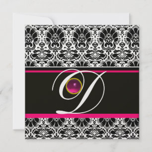 SVART VIT ROSA DAMASK MONOGRAM Amethyst Isglas Inbjudningar