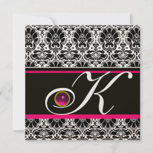 SVART VIT ROSA DAMASK MONOGRAM Amethyst Metallisk Inbjudningar