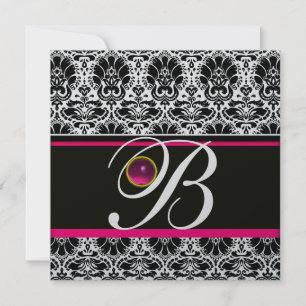 SVART VIT ROSA DAMASK MONOGRAM Amethyst Silver Inbjudningar
