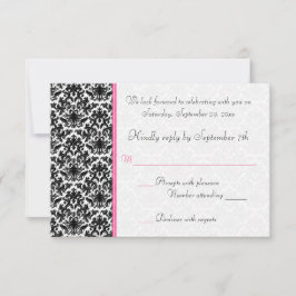Svart, vit, rosa Damask RSVP-kort Inbjudningar