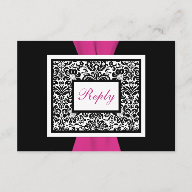 Svart, Vit, Rosa Damask TRYCKT BAND RSVP OSA Kort (Framsida)
