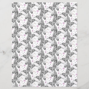 Svart, vit, rosa Kolibri IV Scrapbookpapper