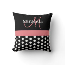 Svart vit Rosa Monogram-skript Polka dots-knapp