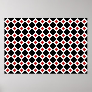 Svart vit, rött diamantmönster poster