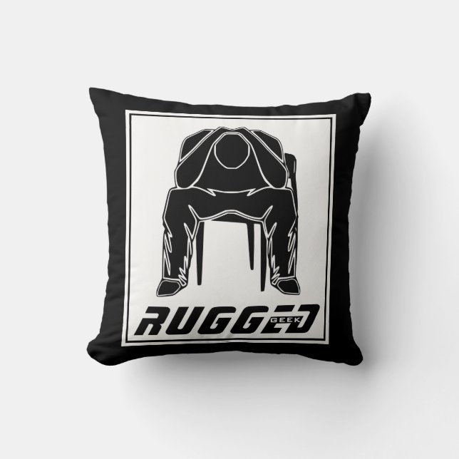 Svart vit Ruggad Man Holhead | Thinking Man Kudde (Framsida)