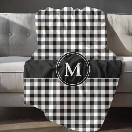 Svart Vit Rutig Buffel Plaid Mönster Monogram Fleecefilt
