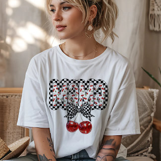 Svart & Vit Rutig Körsbärsmamma T Shirt
