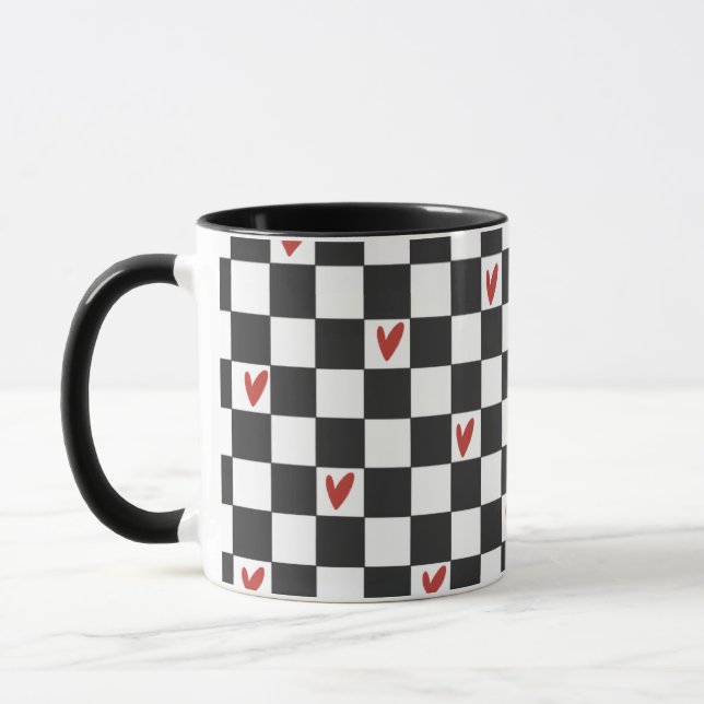 Svart & Vit Rutig Mugg | Modern Estetik  (Vänster)