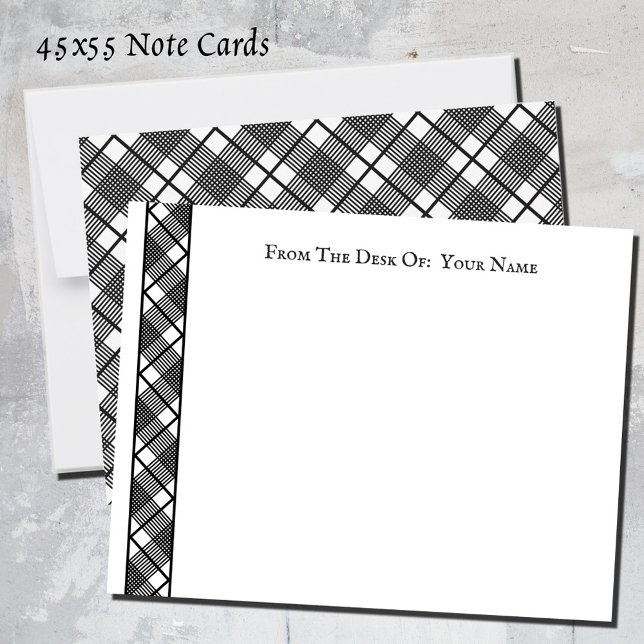 Svart-vit-rutigt mönster redigerbart 4,5x5,5 anteckningskort (Black and white plaid pattern note cards)
