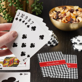 Svart Vit Rutmönster Röd Namn Monogram Casinokort