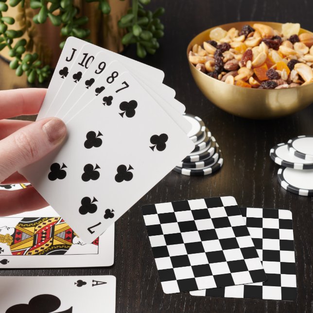 Svart-vit schackbrädemönster casinokort (På plats)