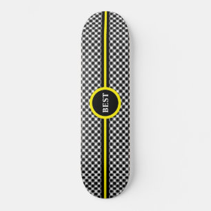 Svart-vit schackmönster & kalligrafi mini skateboard bräda 18,5 cm