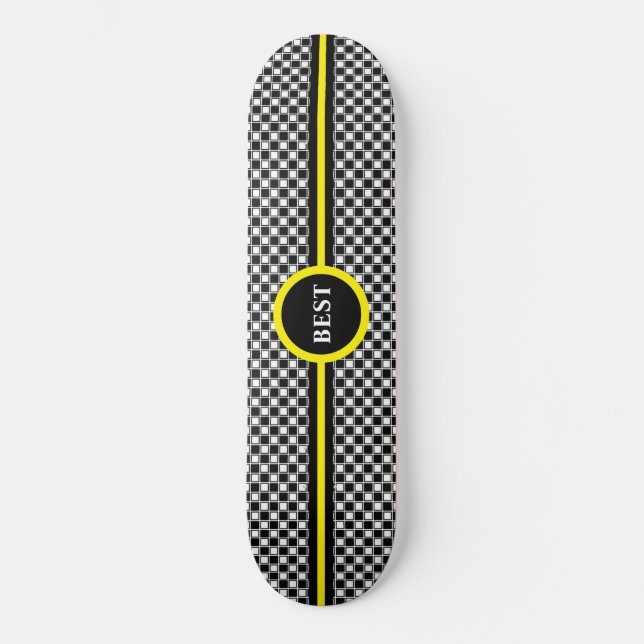 Svart-vit schackmönster & kalligrafi mini skateboard bräda 18,5 cm (Framsida)