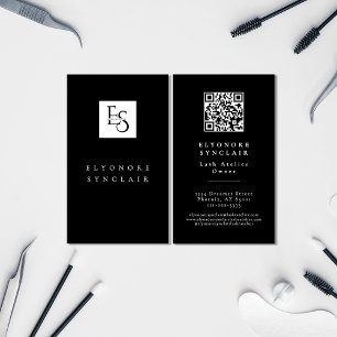 Svart Vit Script Lashes Studio Logotyp QR-kod Visitkort