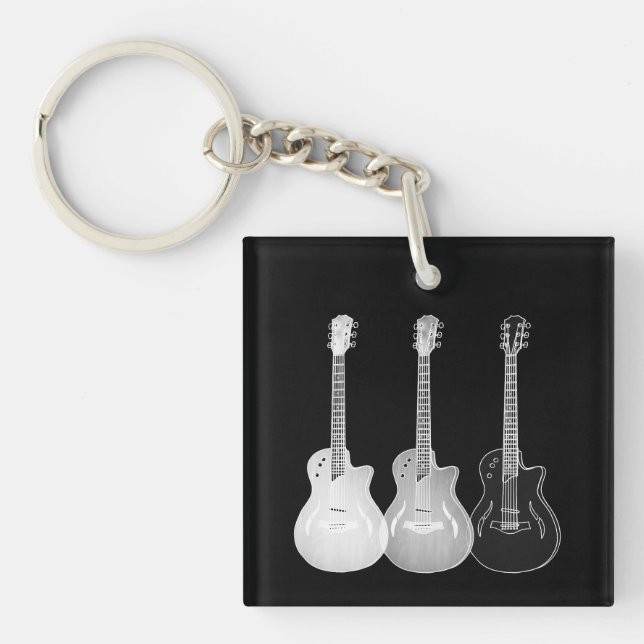 Svart & Vit Semiakustisk Gitarr Monokrom Konst (Framsidan)