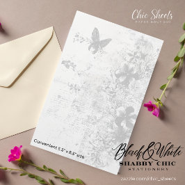 Svart & Vit Shabby Chic Fjäril Brevpapper