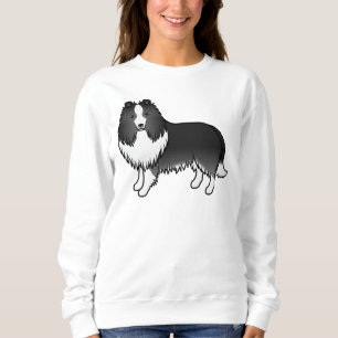 Svart-vit Shetlandskapehund Söt Tecknad Hund T Shirt