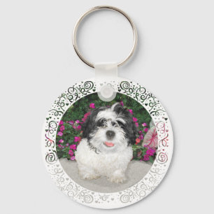 Svart & Vit Shih Tzu Valp Räddnings Hund Nyckelring