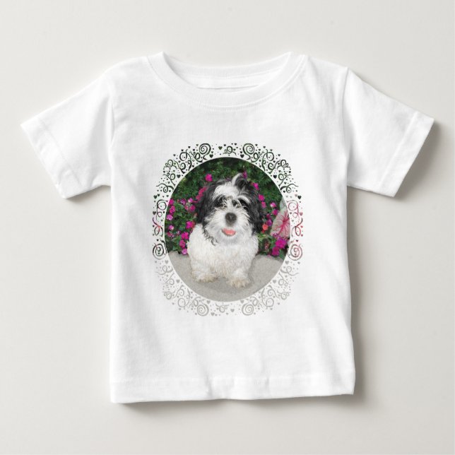 Svart & Vit Shih Tzu Valp Räddnings Hund T-shirt (Framsida)