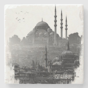 Svart & Vit Silhuett av Istanbul Stadssiluett Stenunderlägg