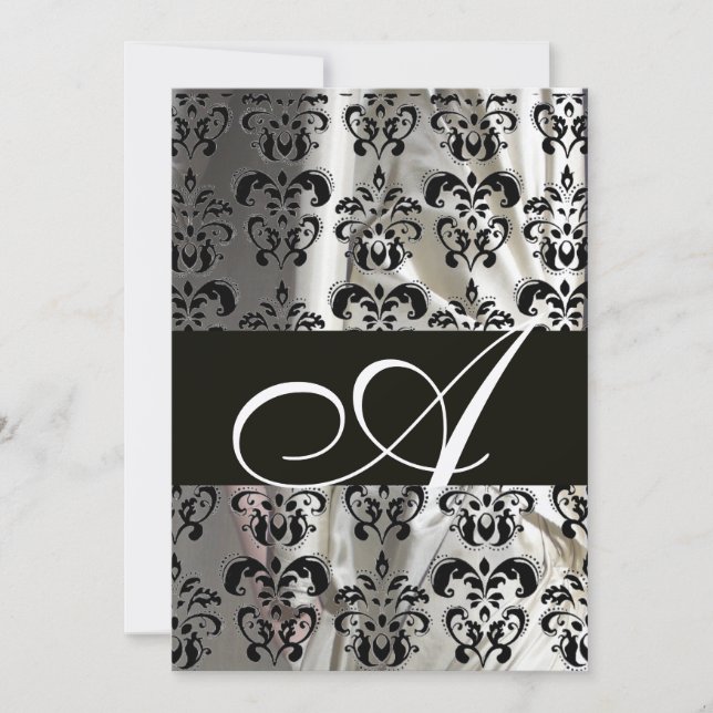 SVART VIT SILKE DAMASK MONOGRAM GULD INBJUDNINGAR (Framsida)