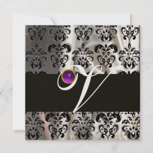 SVART VIT SILKE DAMAST MONOGRAM LILA AMETYST INBJUDNINGAR