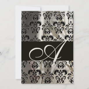 SVART VIT SILKE DAMAST MONOGRAMM CHAMPAGNE INBJUDNINGAR